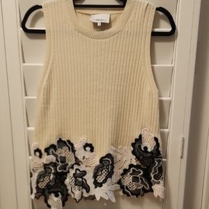 3.1 Phillip Lim Cream Sleeveless Top with Floral Detailing Sz M